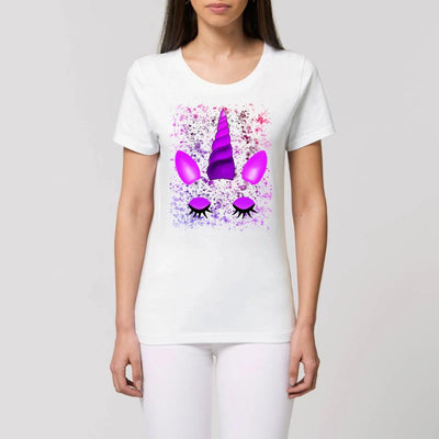 tee shirt licorne aux yeux fermés femme blanc coton bio 