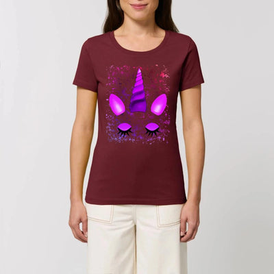 tee shirt licorne aux yeux fermés femme bordeaux coton bio 