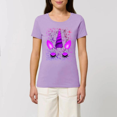 tee shirt licorne aux yeux fermés femme lavande coton bio 