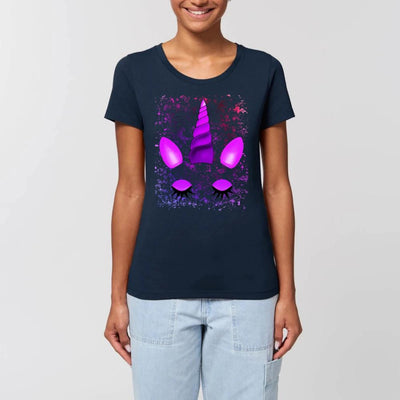 tee shirt licorne aux yeux fermés femme marine coton bio 