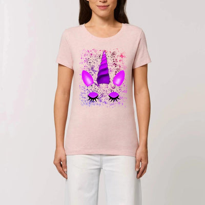 tee shirt licorne aux yeux fermés femme rose coton bio 