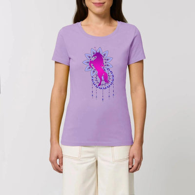 t-shirt licorne mandala femme lavande XS S M L XL coton bio