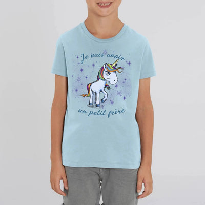 tee shirt licorne enfant bleu petit frère coton bio