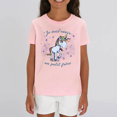 tee shirt licorne enfant rose petit frère coton bio