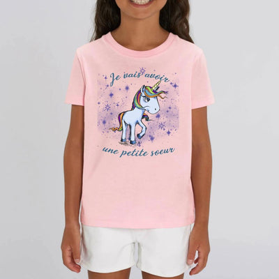 tee shirt licorne enfant rose petite soeur coton bio