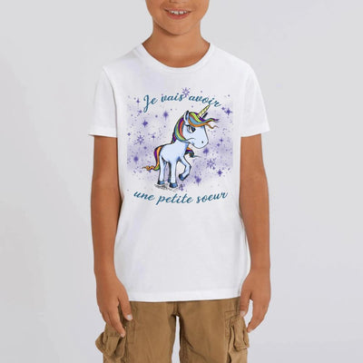 tee shirt licorne enfant blanc petite soeur coton bio 