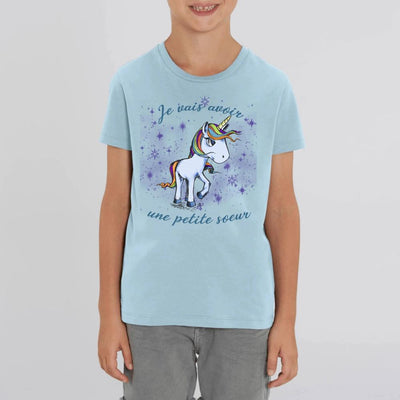 tee shirt licorne enfant bleu petite soeur coton bio 