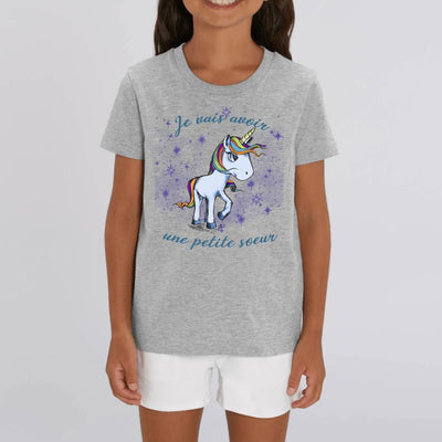 tee shirt licorne enfant gris petite soeur coton bio