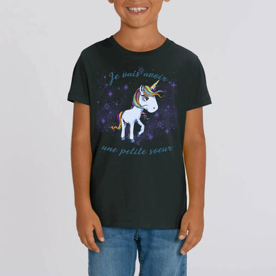 tee shirt licorne enfant noir petite soeur coton bio